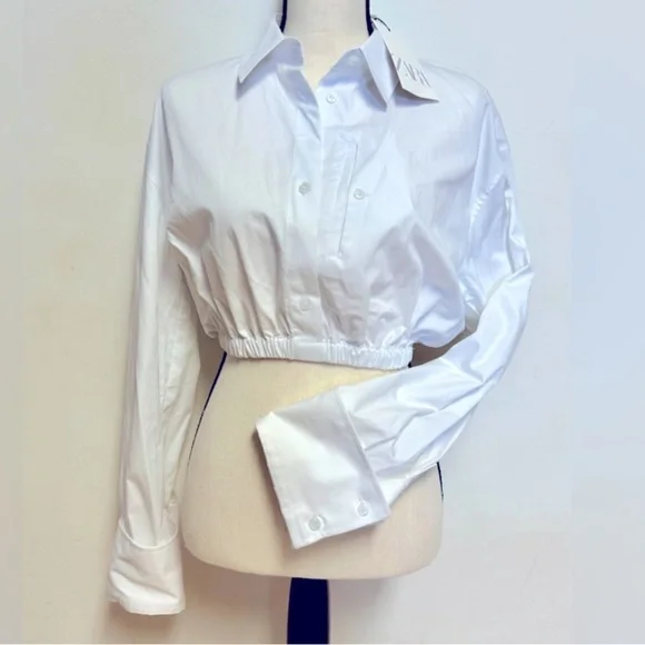 Zara Preowned Cropped Gabardine Shirt Size S White - Picture 9 of 9